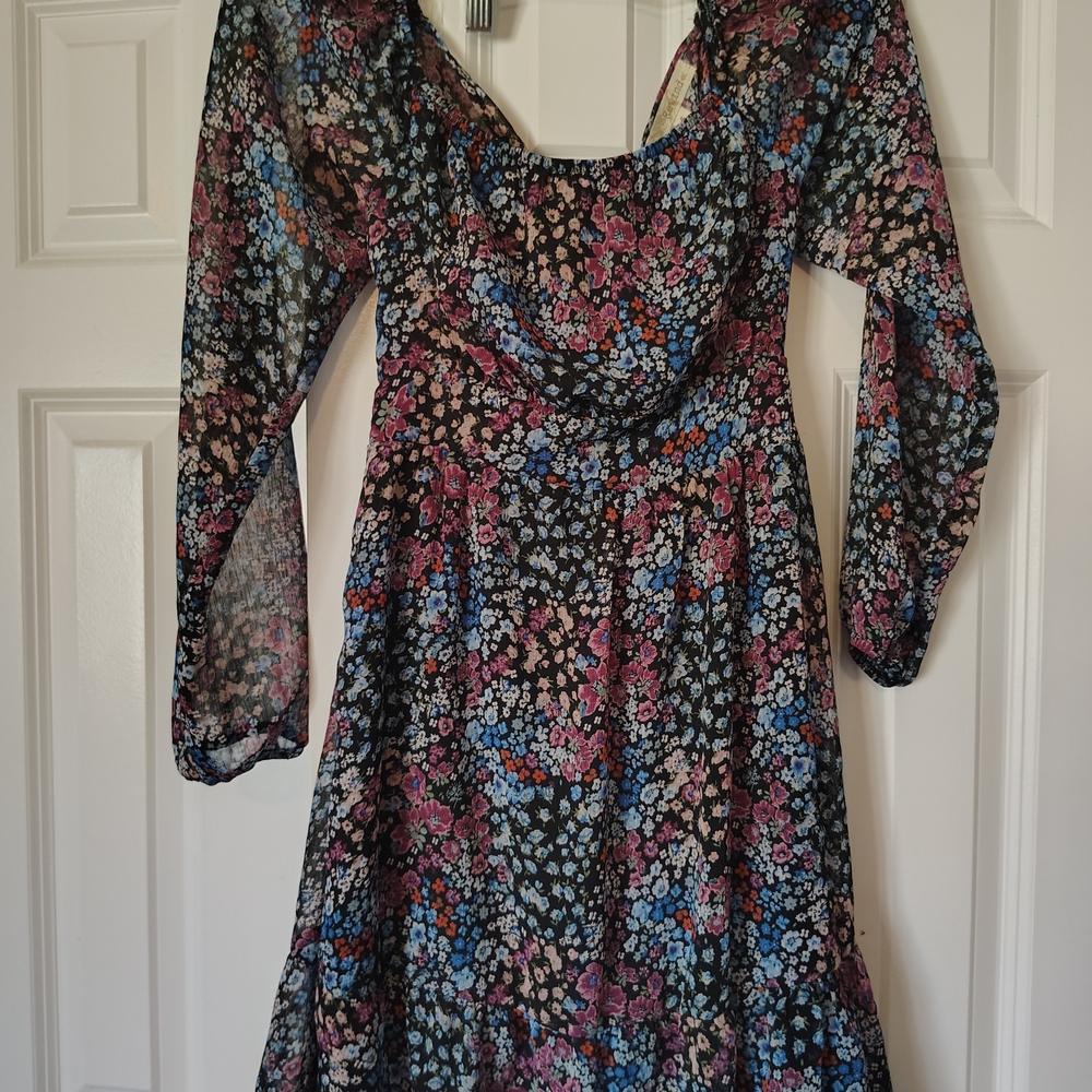Rewind Black Floral Long Sleeve‎ Dress Small